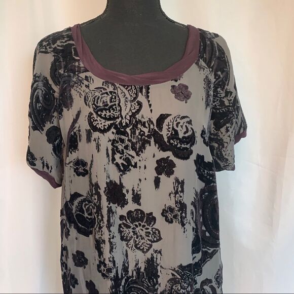 Sand Copenhagen Rose floral textured velvet short sleeved shift dress gray Sz 42 - Picture 3 of 10
